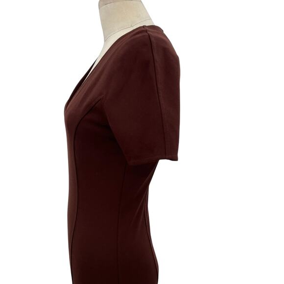 Ottod'Ame Cocoa Sheath Dress Pencil V-Neck Short Sleeve Brown Size US 4 - Picture 8 of 16